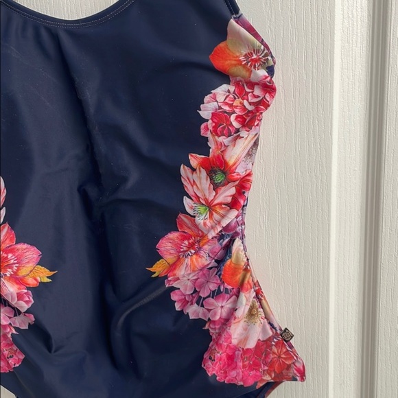 Aqua Rose Navy and Pink Floral One Piece Swimsuit Size M - Picture 3 of 14